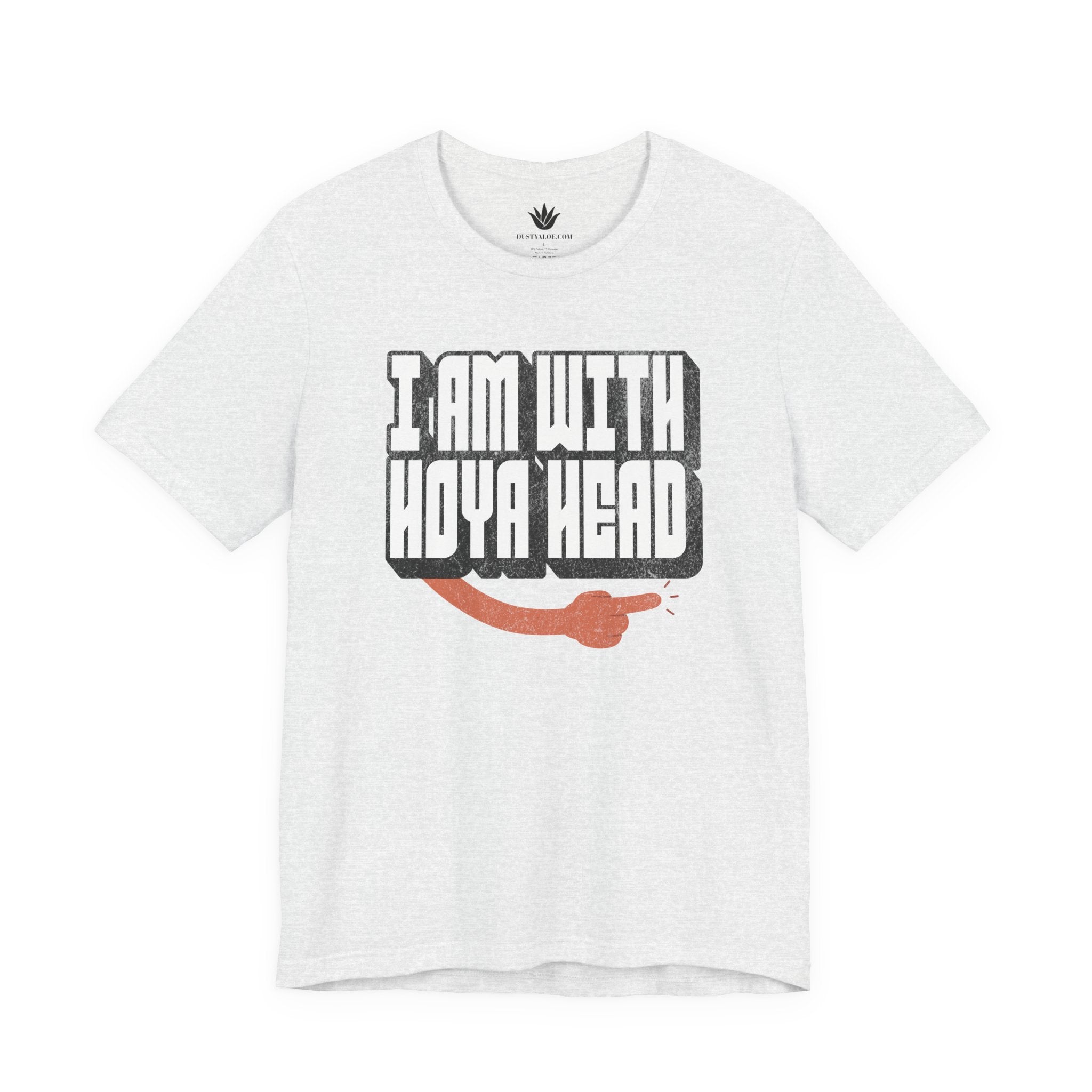 White t-shirt with 'I AM WITH HOYA HEAD' text and snake graphic on a white background