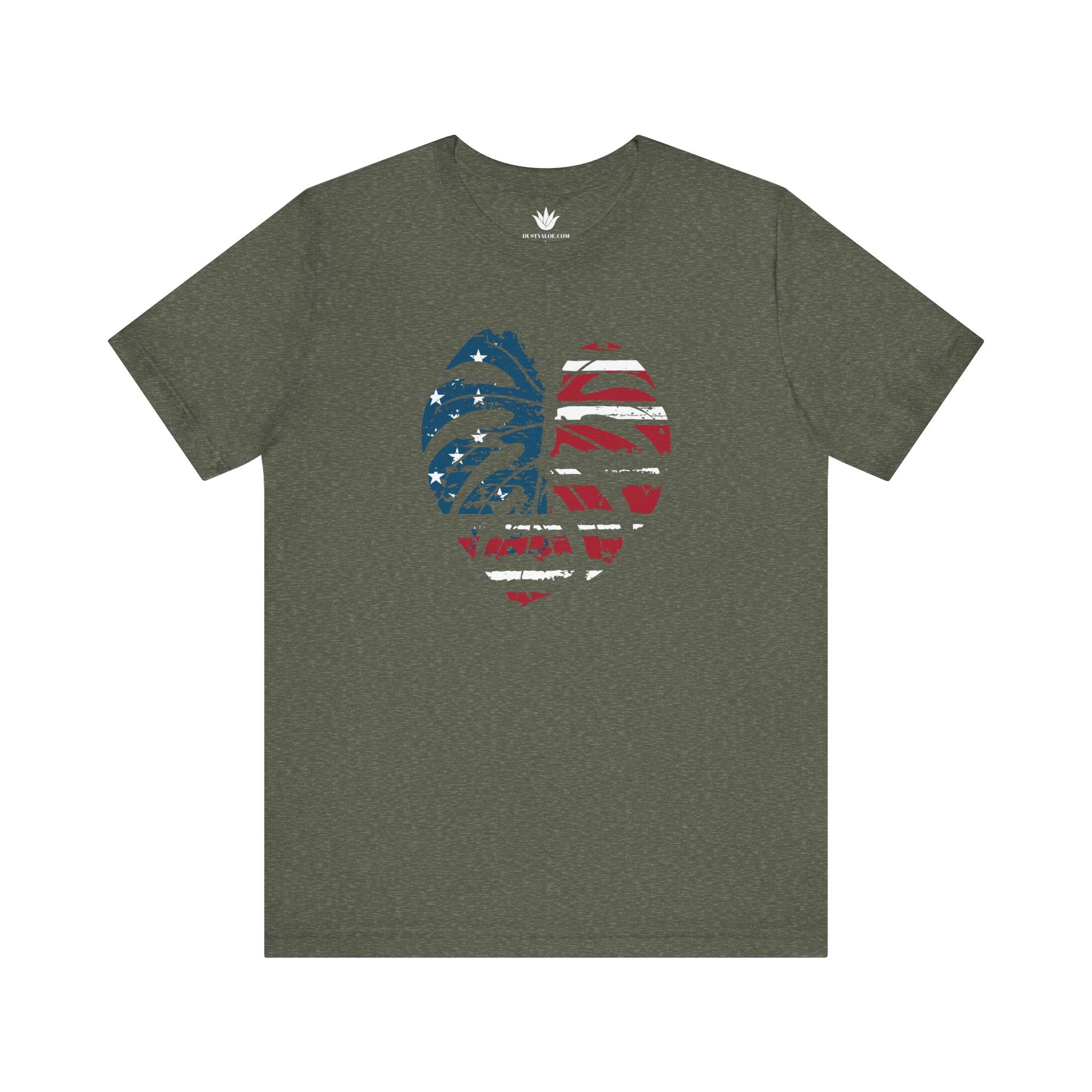 Monstera leaf graphic filled with distressed American flag design – red, white, and blue patriotic plant lover print.