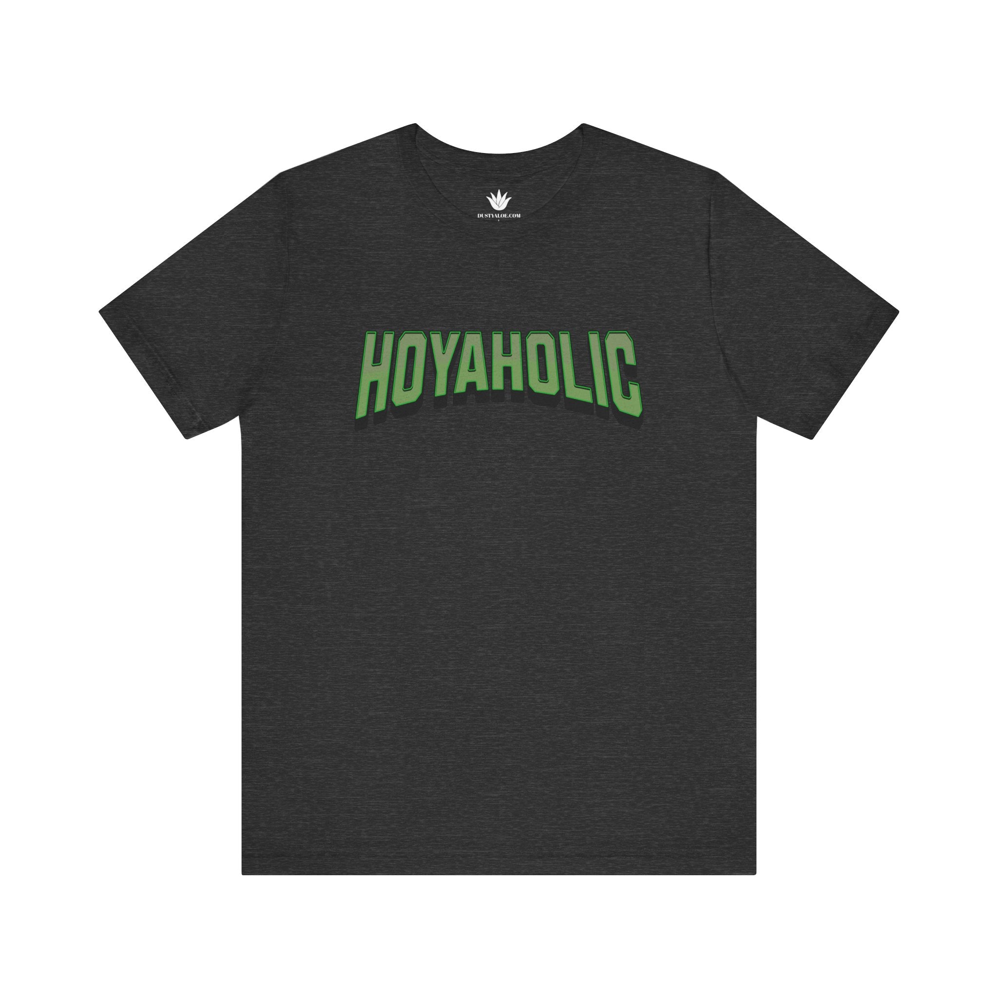 Black t-shirt with 'HOYAHOLIC' text on a white background