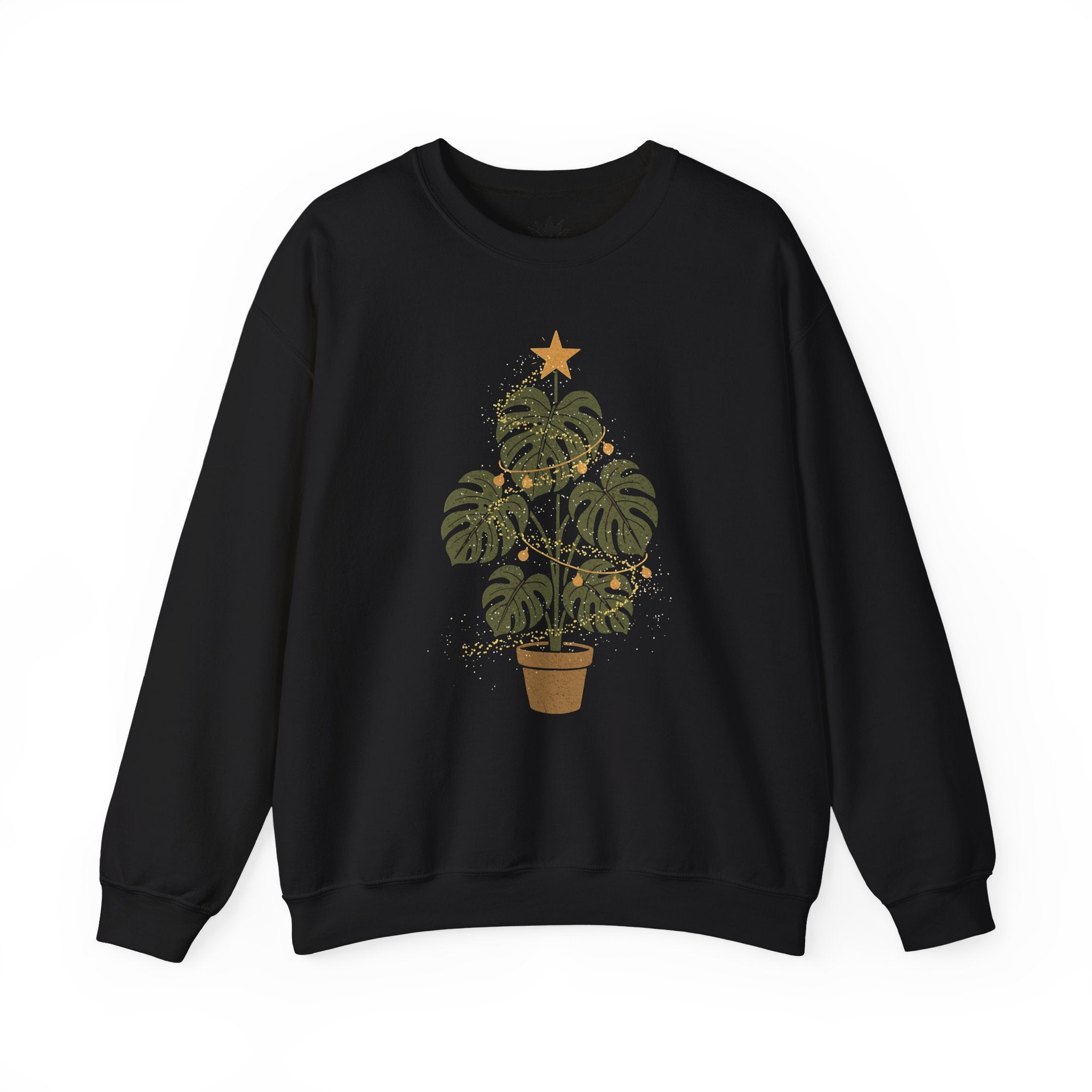 Black sweatshirt with a potted plant design on a white background