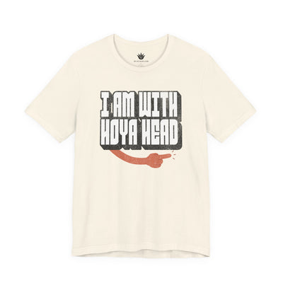 Beige t-shirt with 'I AM WITH HOYA HEAD' text and snake graphic on a white background