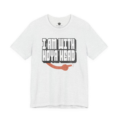 White t-shirt with 'I AM WITH HOYA HEAD' text and snake graphic on a white background