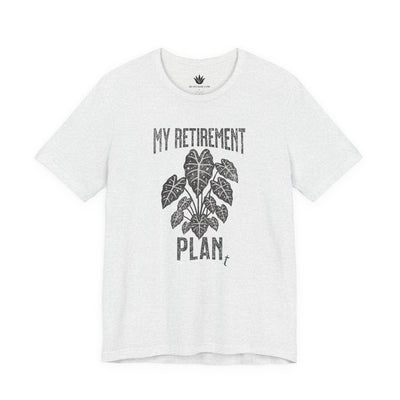 White t-shirt with black graphic and text 'My Retirement Plan' on a white background