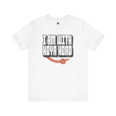 White t-shirt with graphic design and text on a white background