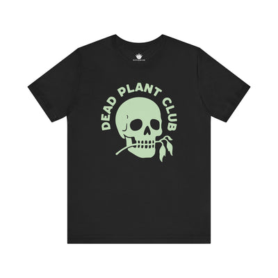 Black t-shirt with a skull and 'Dead Plant Club' text on a white background