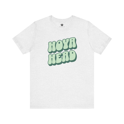 Ash t-shirt with green text 'HOYA HEAD' on a white background