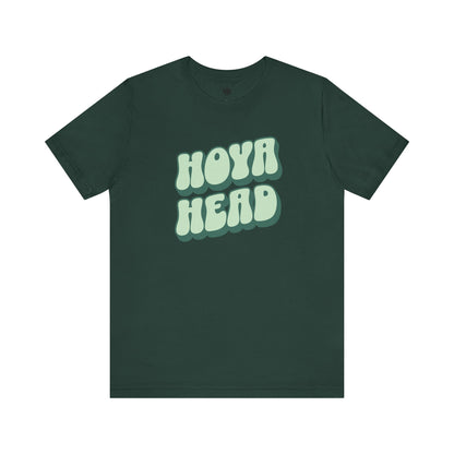 Green t-shirt with 'HOYA HEAD' text on a white background