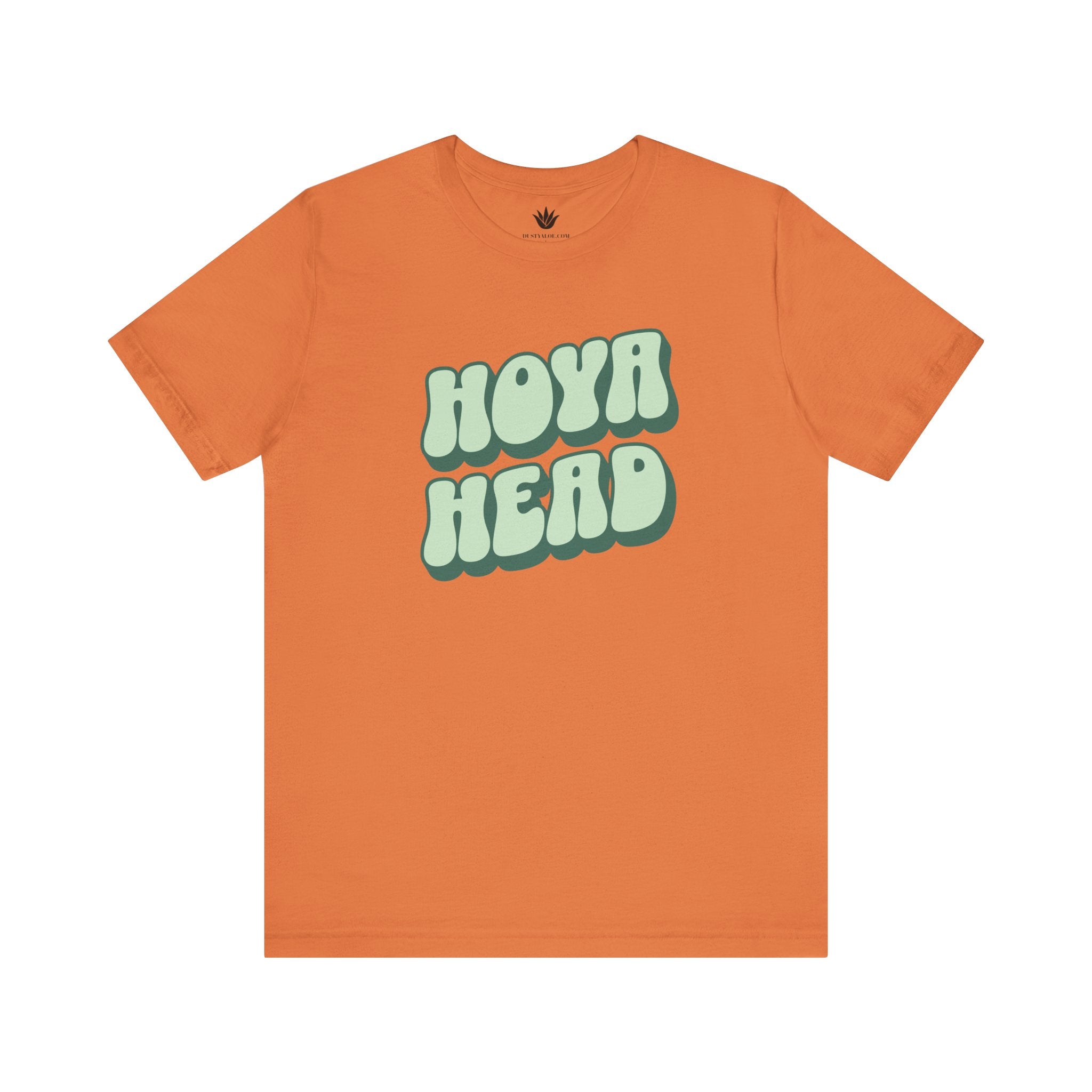 Orange t-shirt with 'HOYA HEAD' text on a white background
