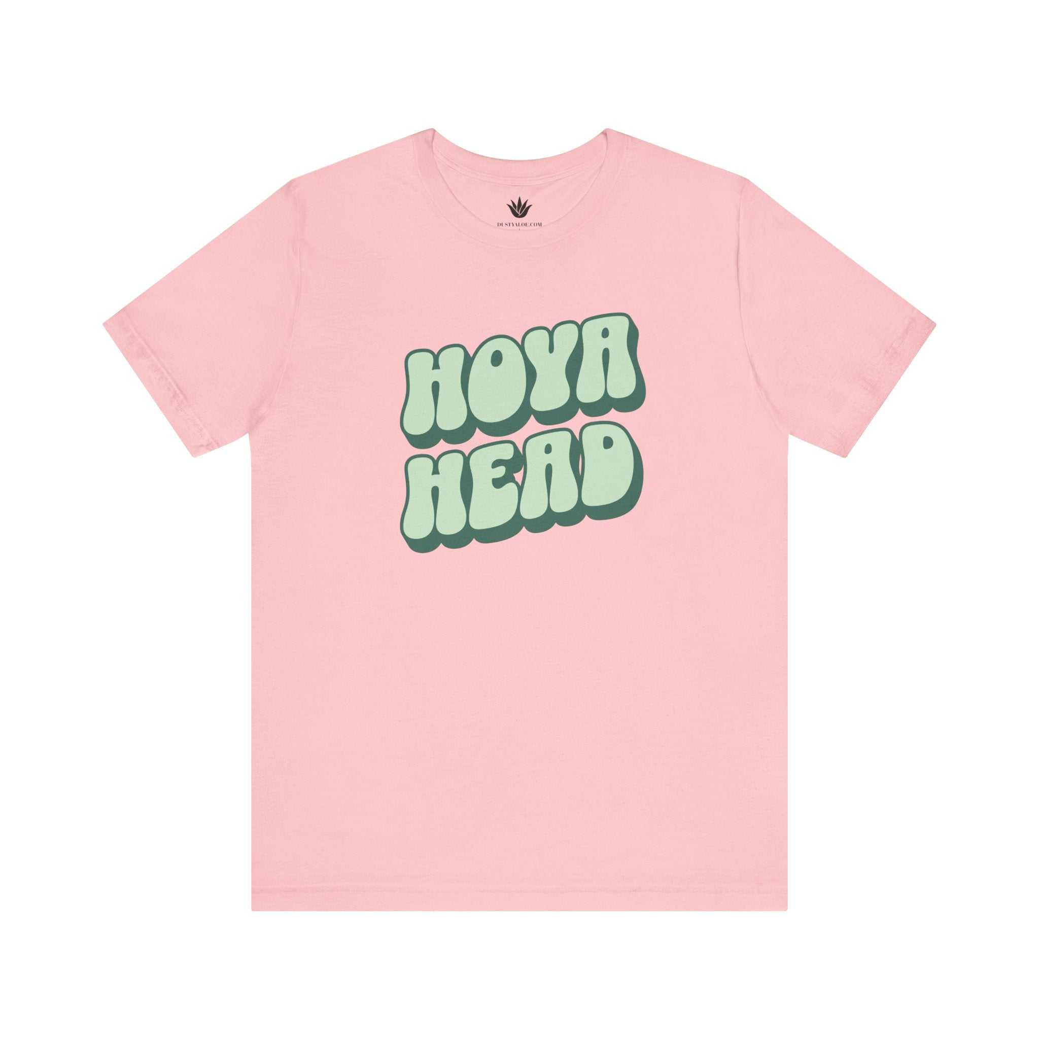 Pink t-shirt with 'HOYA HEAD' text on a white background