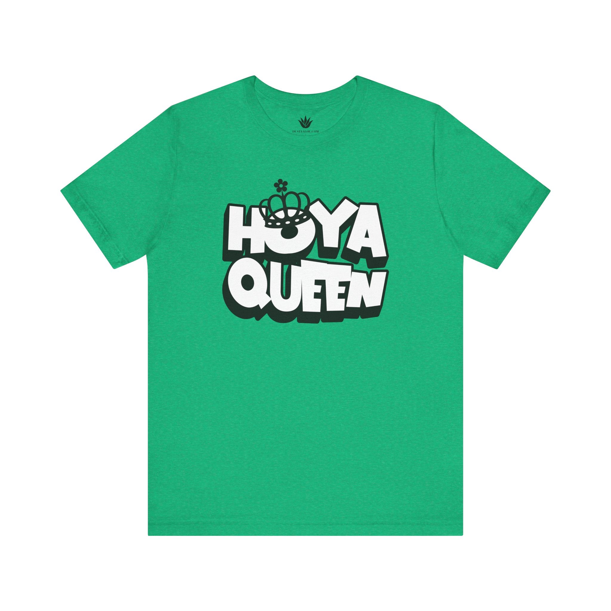 Green t-shirt with 'HOYA QUEEN' text on a white background