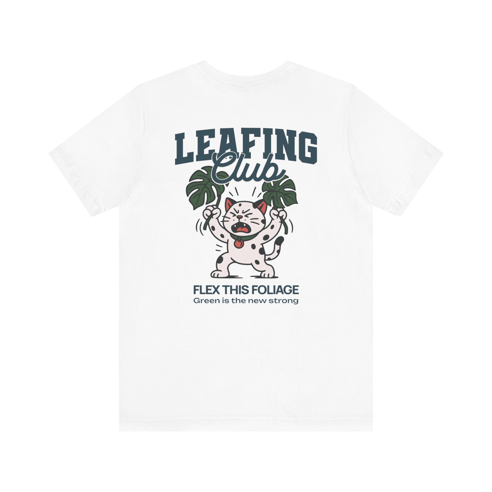 White t-shirt with 'LEAFING Club' graphic design featuring a cartoon character and text on a white background.
