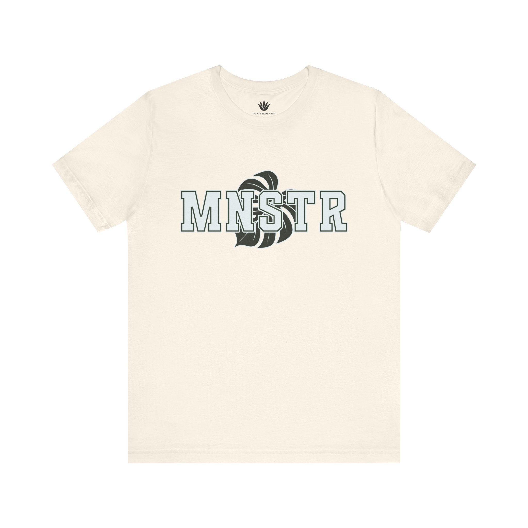 Beige t-shirt with 'MINSTR' logo on a white background