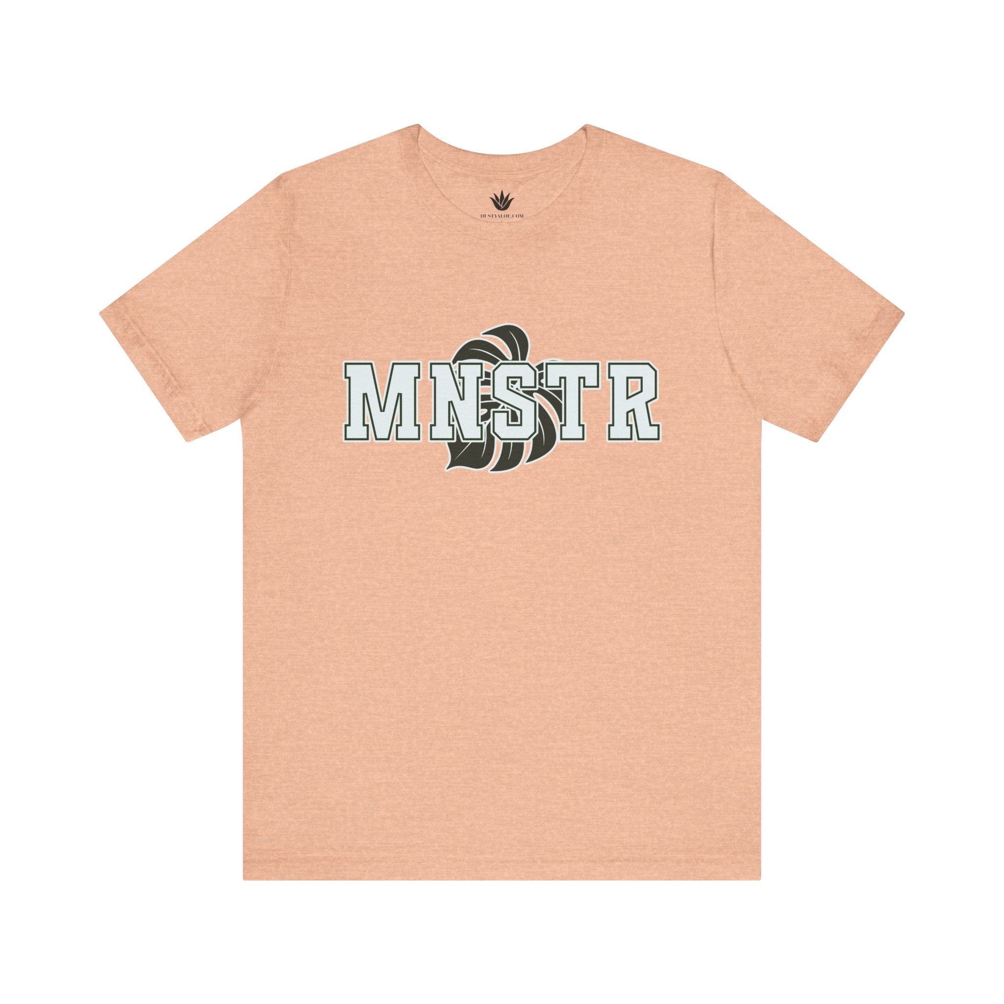 Peach t-shirt with 'MINSTR' logo on a white background