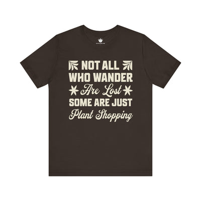 Broun t-shirt with white text on a white background