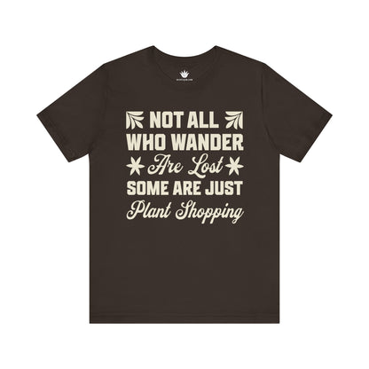 Broun t-shirt with white text on a white background