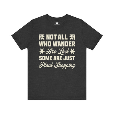 Dark Grey t-shirt with white text on a white background