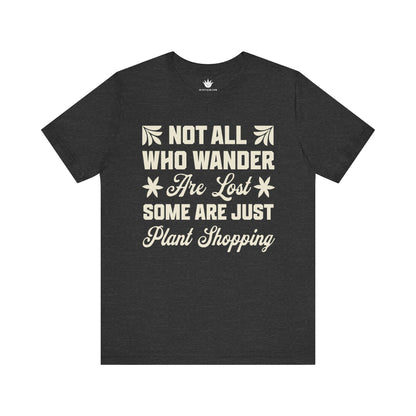 Dark Grey t-shirt with white text on a white background