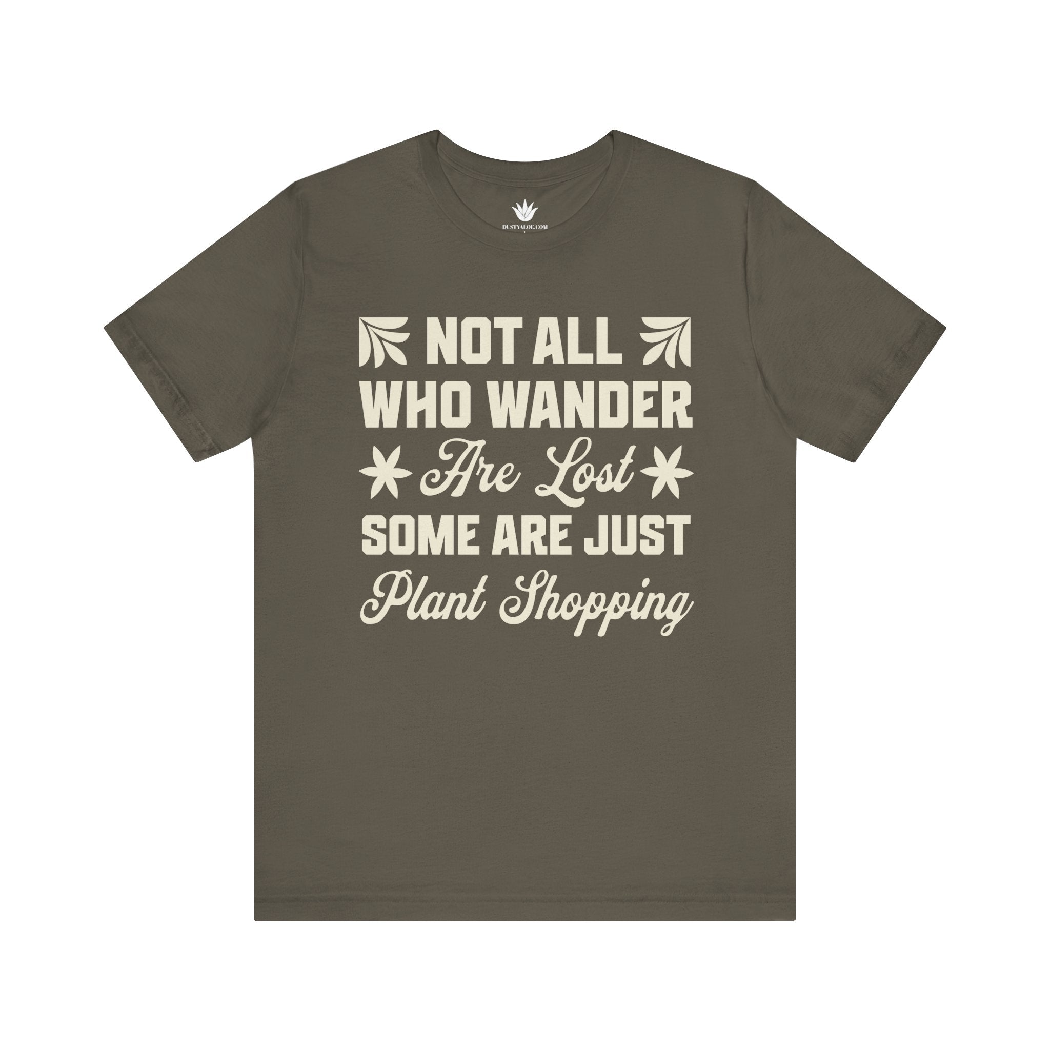 Grey t-shirt with white text on a white background