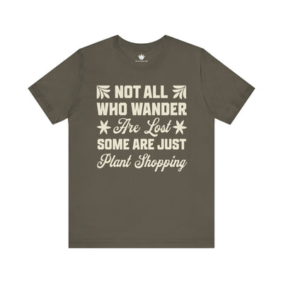 Grey t-shirt with white text on a white background