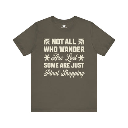 Grey t-shirt with white text on a white background