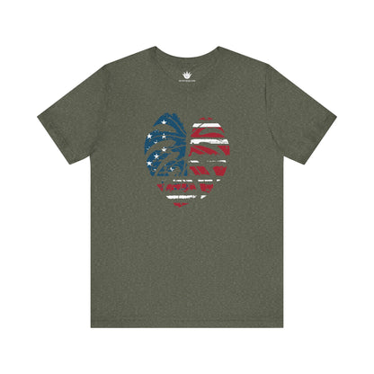 Monstera leaf graphic filled with distressed American flag design – red, white, and blue patriotic plant lover print.