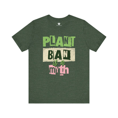 Green t-shirt with text design on a white background
