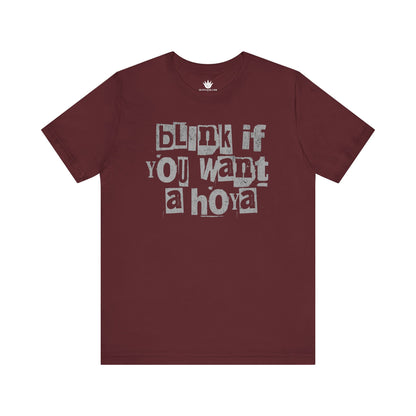 Maroon t-shirt with white text on a white background