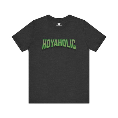 Black t-shirt with 'HOYAHOLIC' text on a white background
