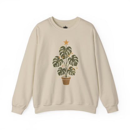 Beige sweatshirt with a plant graphic on a white background